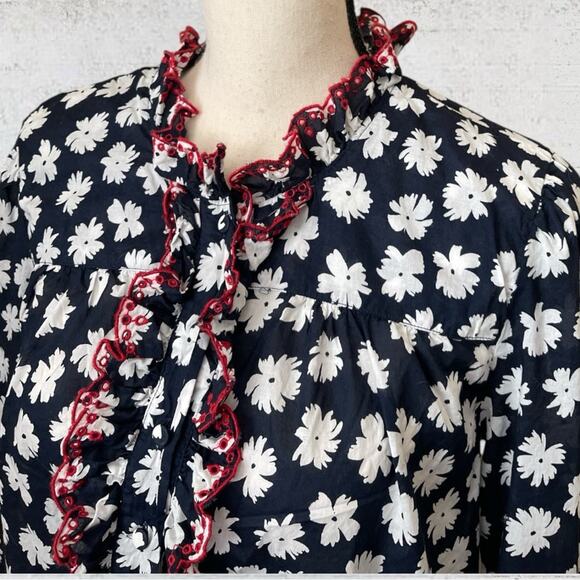 J. Crew Embroidered Ruffle Blouse Scattered Daisy Print Preppy Size Medium - Picture 5 of 10